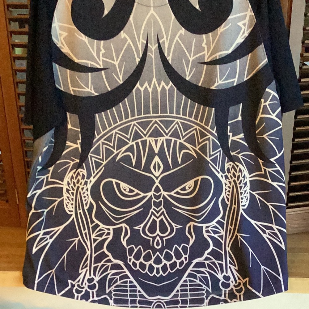 JNCO Native American Graphic T-Shirt featuring Tribal Warrior and Skull.